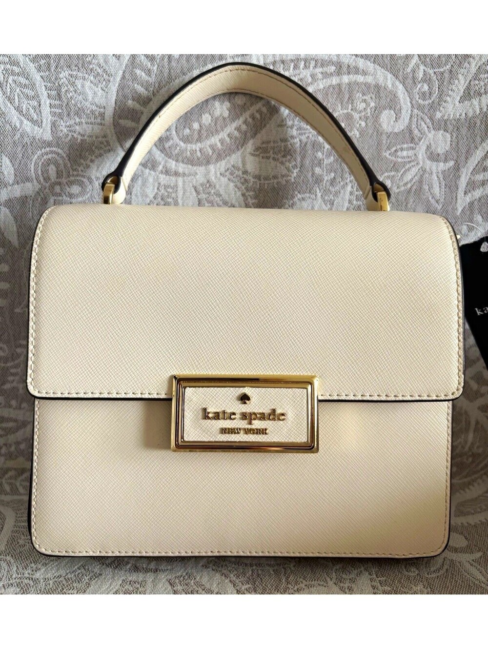 kate spade new york White Small Satchel Top Handle Detachable Strap Gold HW